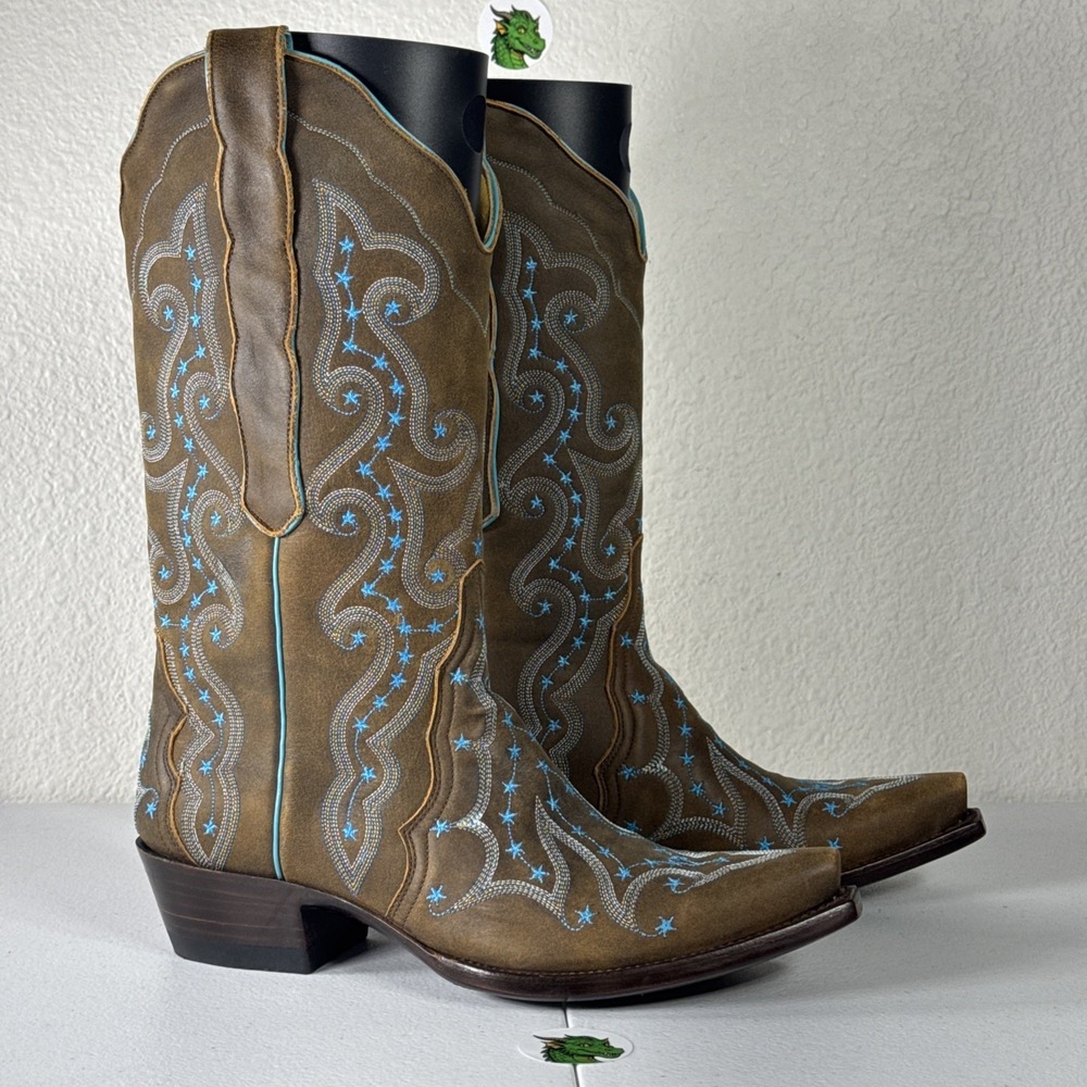Old Gringo Celeste Women's Cowboy Boots Size 8 Brown & Turquoise Stars Y2K